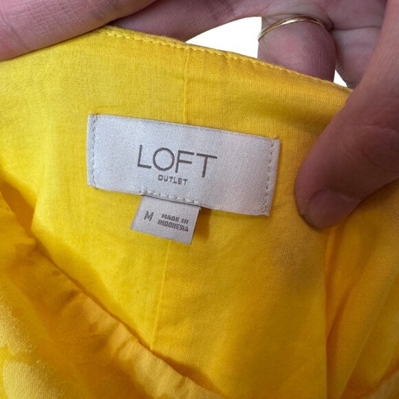 Loft yellow floral print midi pull-on dress size US M - Picture 7 of 8